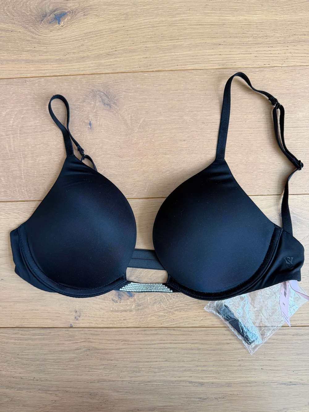 Victoria's Secret Convertible Black 34C Push-Up Bra RHINESTONE Strap
